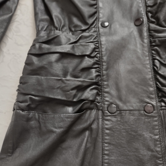 Leather ruched vintage trench dress  double breasted - Picture 14 of 16